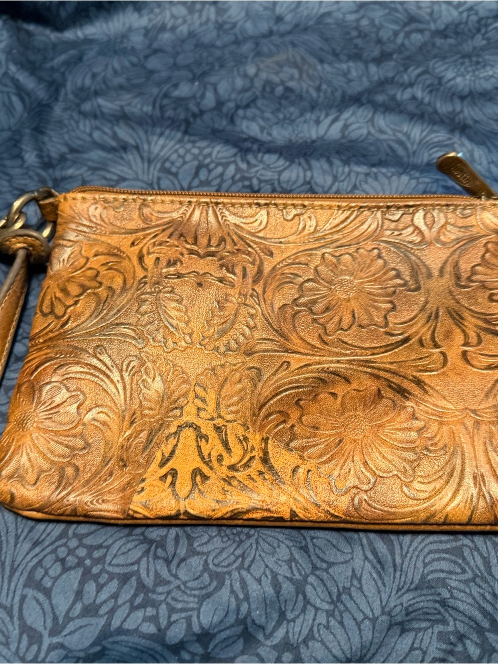 Justin Boots Embossed Metallic Copper Wristlet Clutch